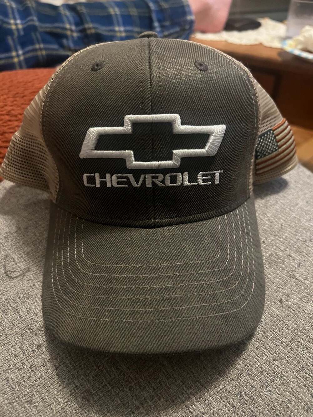 Infinity Headwear Chevrolet Bowtie Logo Trucker Snapback Cap with Flag Patch